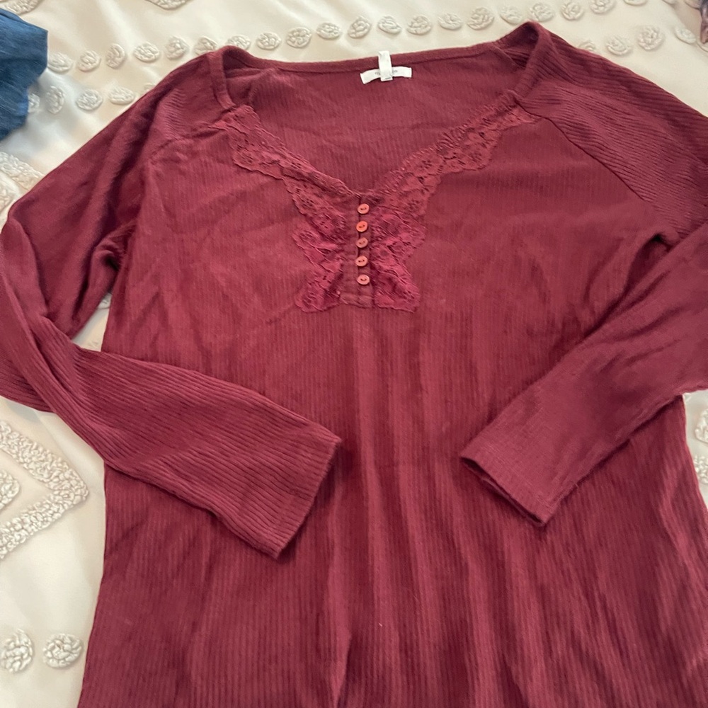 Maurices Burgundy Long Sleeve Lace Top